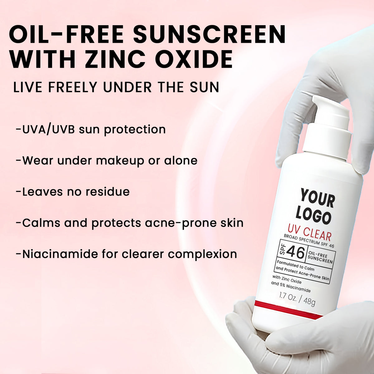 Private Label Oil Free Sunscreen Zinc Oxide SPF 46 Niacinamide UV Clear