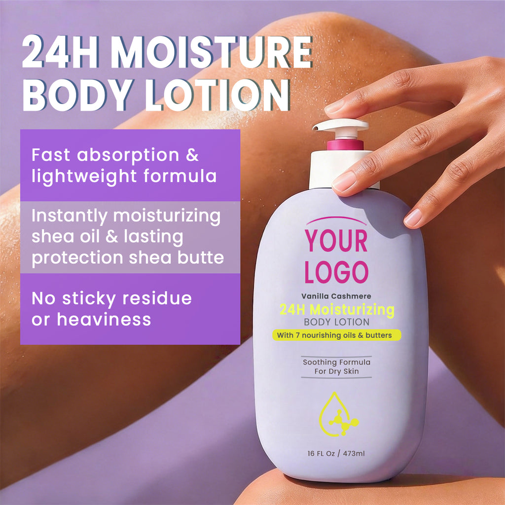 Private Label 24H Moisture Body Lotion Vanilla Cashmere Shea Butter Dry Skin