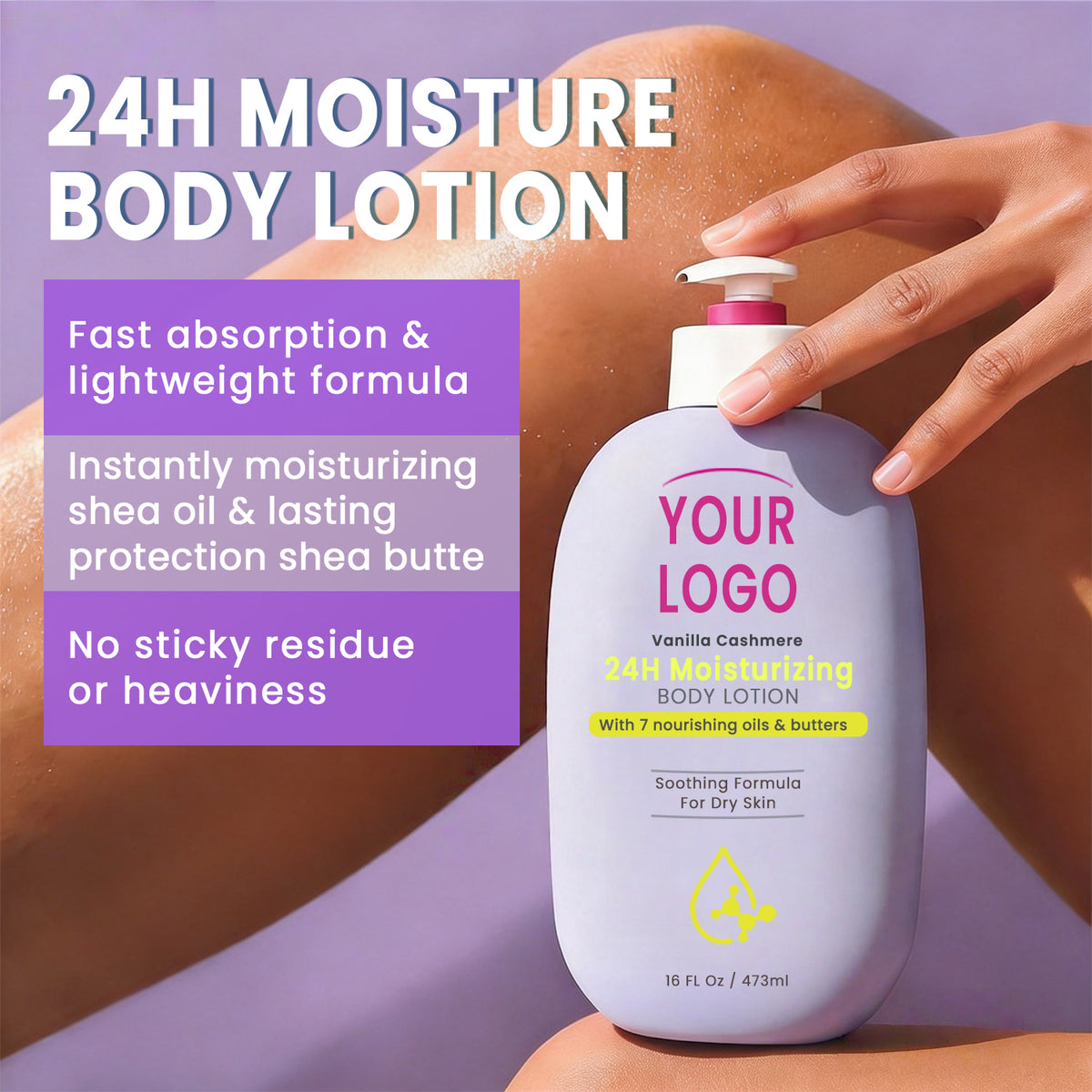 Private Label 24H Moisture Body Lotion Vanilla Cashmere Shea Butter Dry Skin