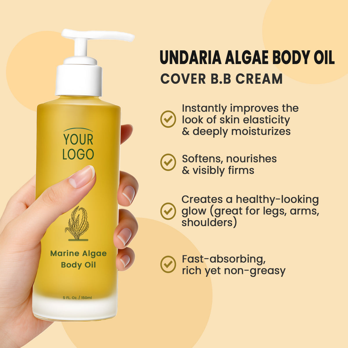 Private Label Undaria Algae Body Oil Cover BB Cream Marine Firming Glow