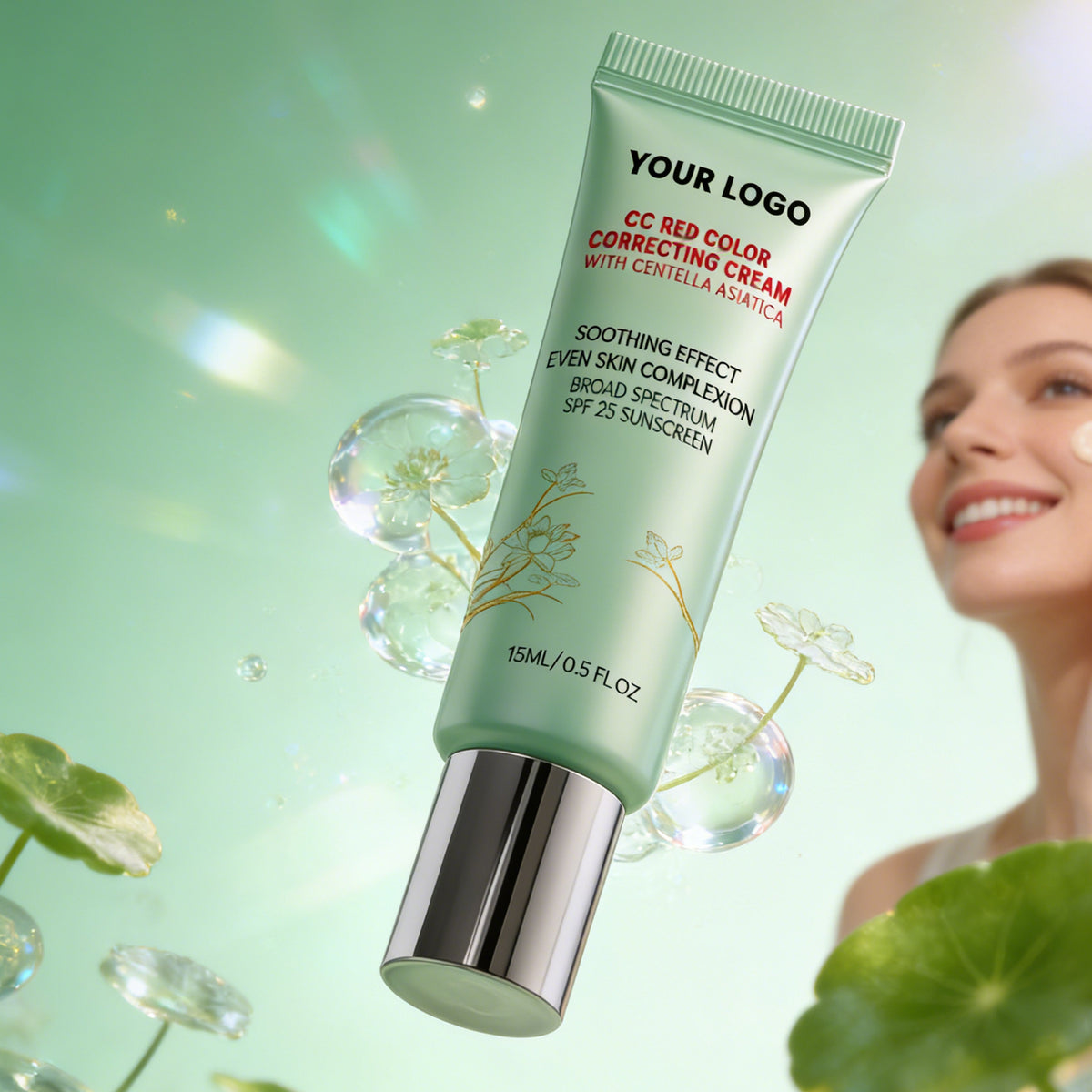 Private Label CC Red Color Correcting Cream Centella SPF 25 Soothing