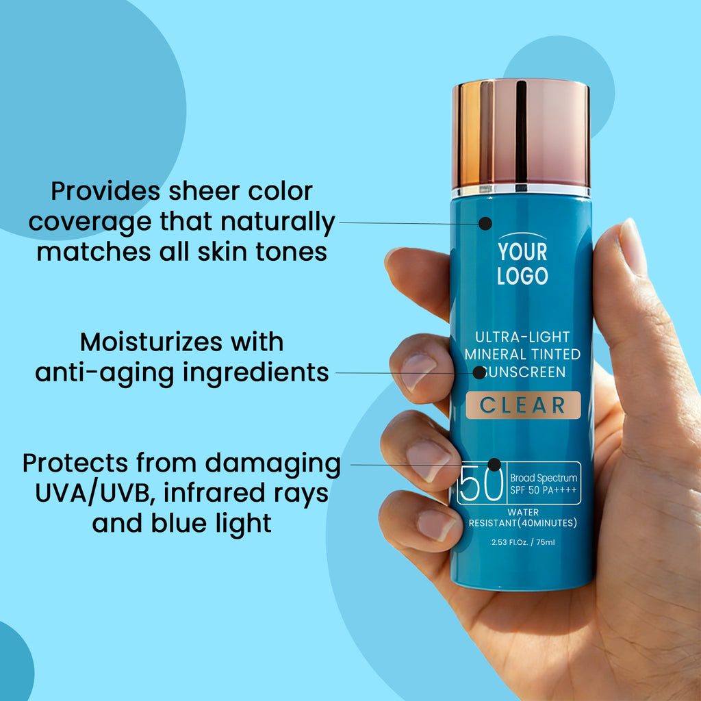 Private Label Mineral Tinted Sunscreen SPF 50 PA++++ Ultra Light Water Resistant