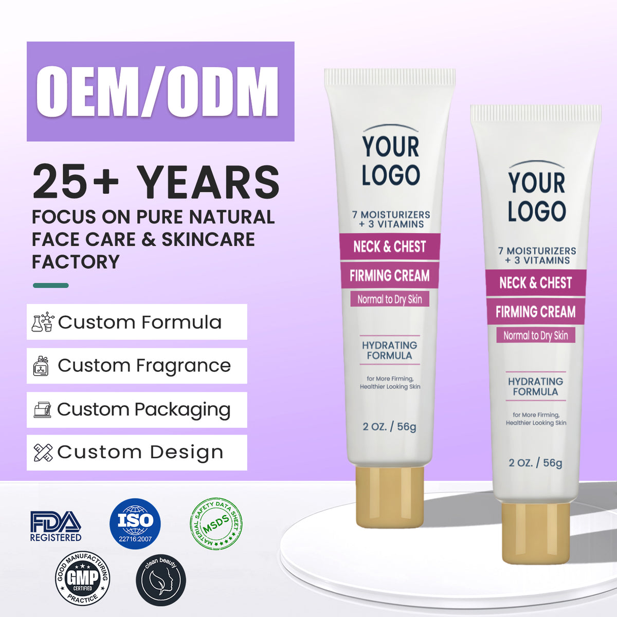 Private Label Neck and Chest Firming Cream 7 Moisturizers 3 Vitamins Hydrating