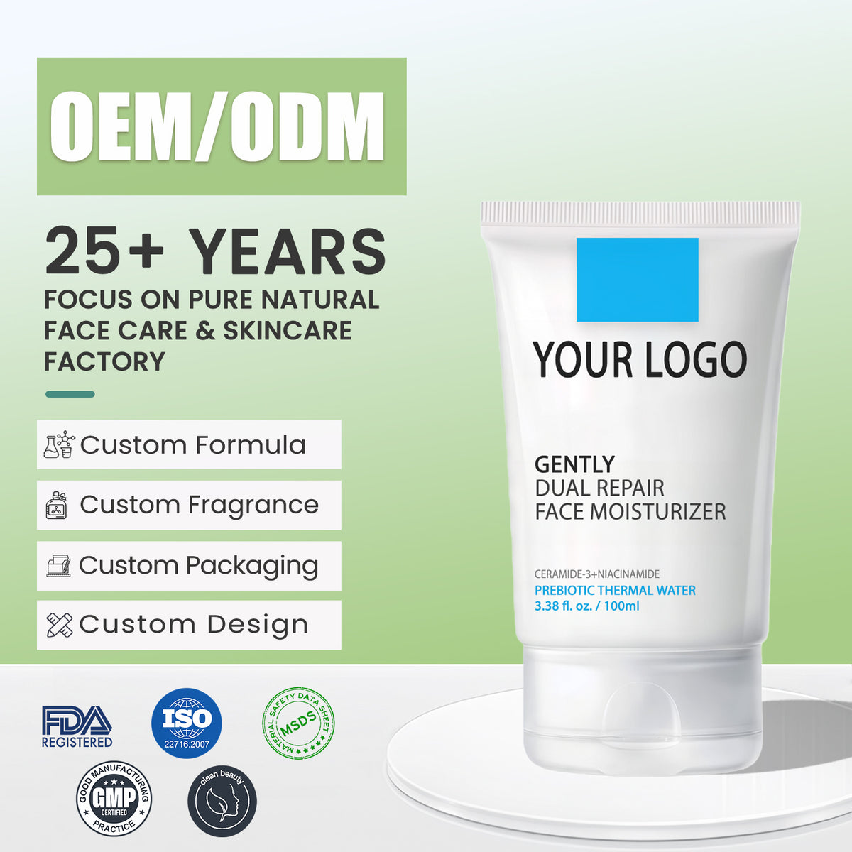 Private Label Dual Repair Face Moisturizer Ceramide Niacinamide Barrier Cream