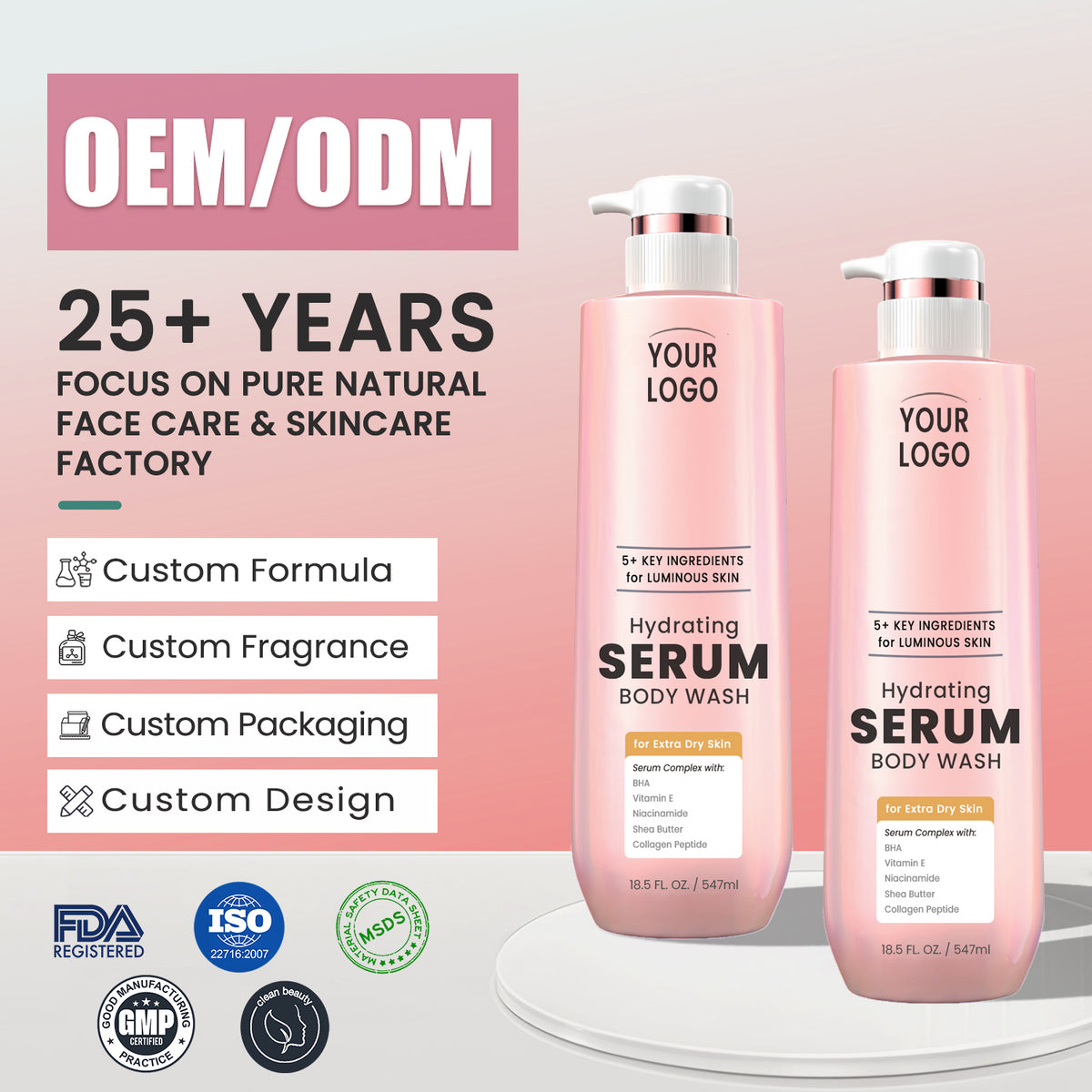 Private Label Hydrating Serum Body Wash 5+ Ingredient Complex Extra Dry Skin