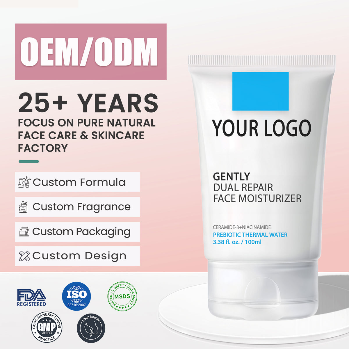 Private Label Dual Repair Face Moisturizer Ceramide Niacinamide Barrier Cream