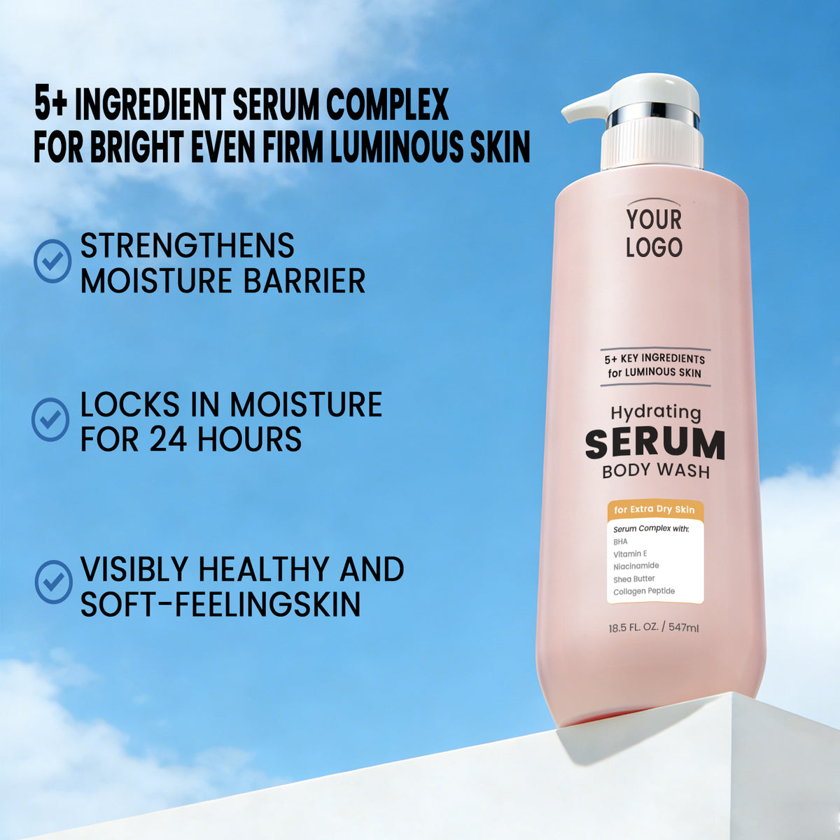 Private Label Hydrating Serum Body Wash 5+ Ingredient Complex Extra Dry Skin