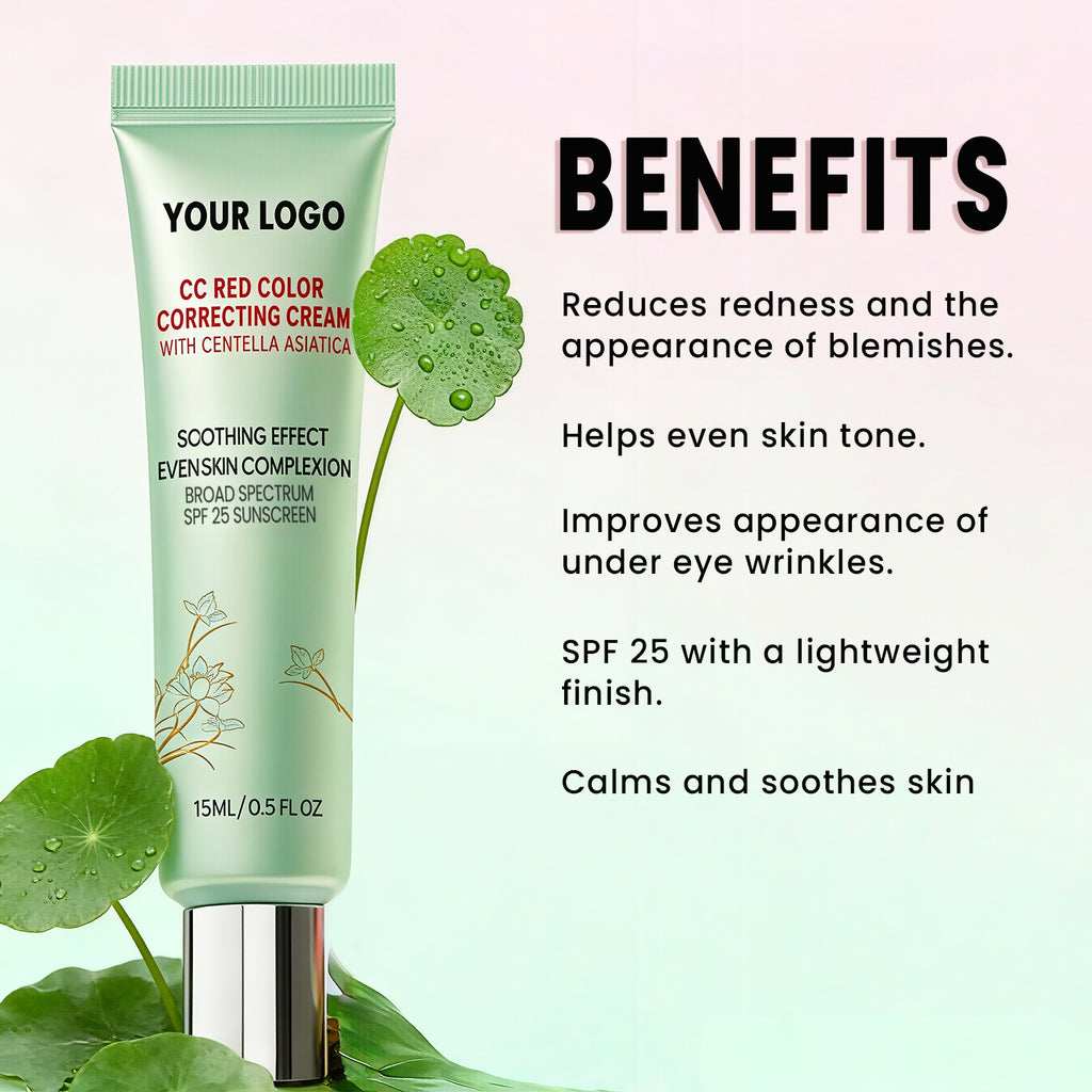 Private Label CC Red Color Correcting Cream Centella SPF 25 Soothing