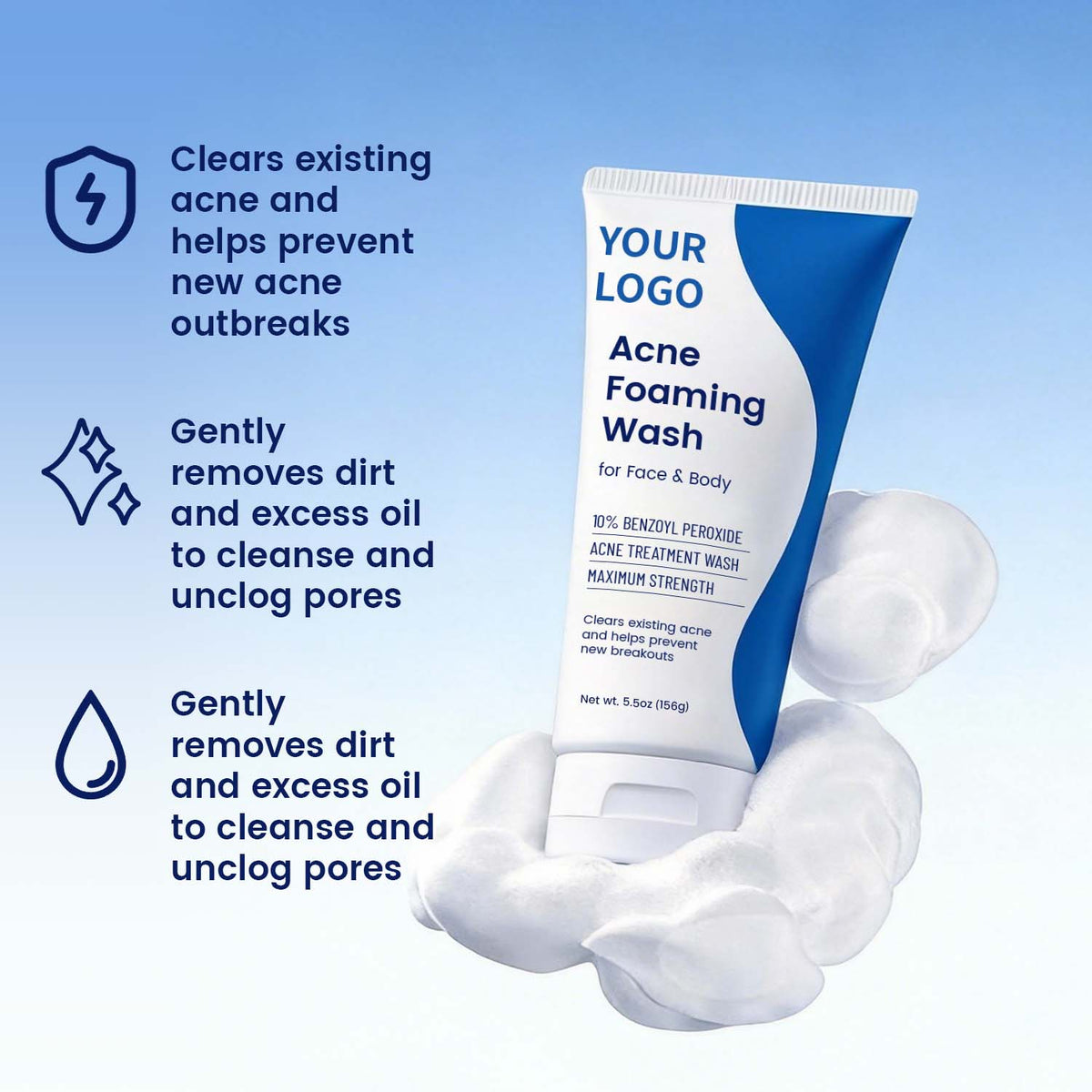 Private Label Facial Cleanser for All Skin Types Gentle Face Wash