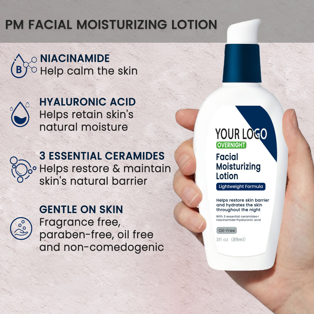 Private Label Overnight Facial Moisturizing Lotion Ceramide Niacinamide Oil Free